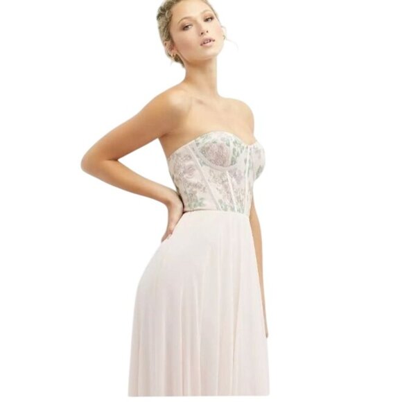 NEW Dessy Collection Strapless Floral Embroidered Corset Maxi Dress Blush 18 - Picture 3 of 14